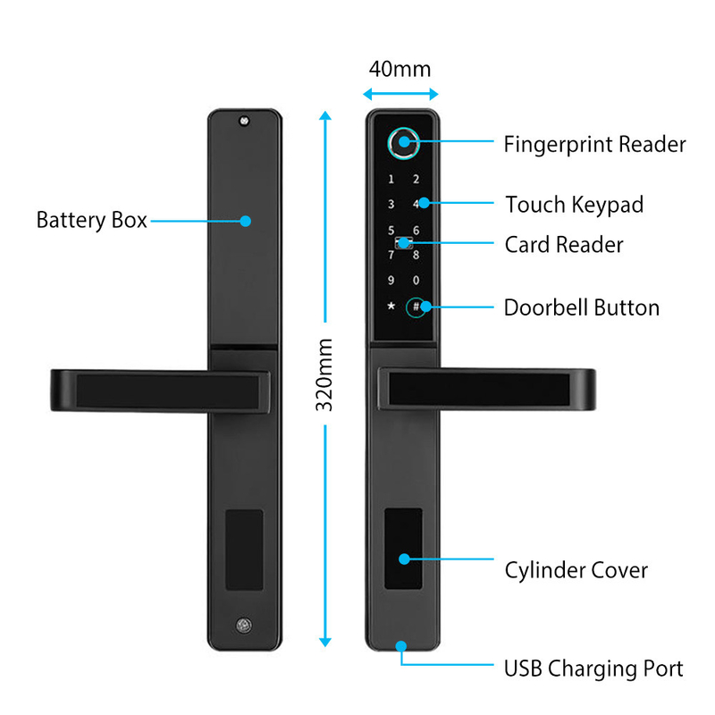 Porte de haute sécurité Smart Lock Sonnette Tuya App Chambre d'usage à domicile Verrouillage électronique de porte coloré